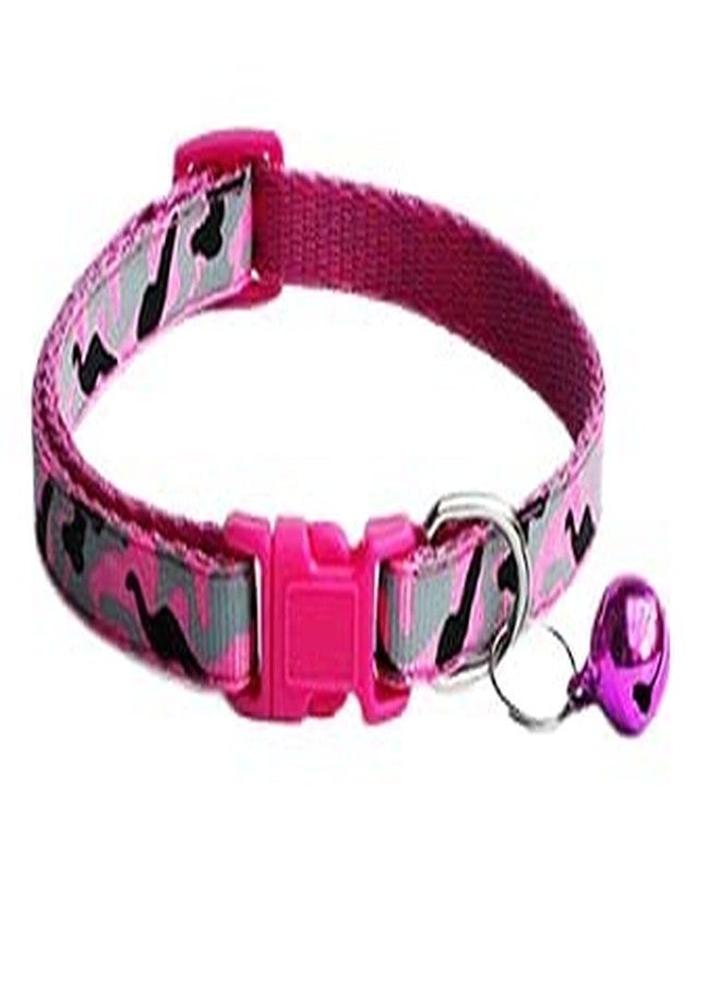 Pups&Pets طوق للقطط والكلاب الصغيرة مطبوع عليه رسومات لطيفة، قابل للتعديل مع جرس، إكسسوارات للقطط (قطعة واحدة، لون وردي) - Image 1